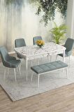 Rovena Eylül Beyaz Mermer 80x132 Açılabilir Mdf Yemek Odası Takımı 4 Adet Sandalye+1 Bench