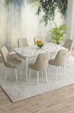 Rovena Eylül Beyaz Mermer 80x132 Açılabilir Mdf Yemek Odası Takımı 6 Adet Sandalye
