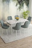Rovena Eylül Beyaz Mermer 80x132 Açılabilir Mdf Yemek Odası Takımı 6 Adet Sandalye