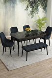 Rovena Eylül Siyah Mermer 80x132 Açılabilir Mdf Yemek Odası Takımı 4 Adet Sandalye+1 Bench