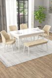 Rovena Arel Beyaz 80x132 Açılabilir Mdf Yemek Odası Takımı 4 Adet Sandalye + 1 Bench