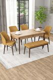 Rovena Arel Meşe 80x132 Açılabilir Mdf Yemek Odası Takımı 4 Adet Sandalye + 1 Bench