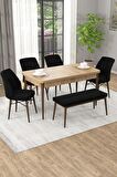 Rovena Arel Meşe 80x132 Açılabilir Mdf Yemek Odası Takımı 4 Adet Sandalye + 1 Bench