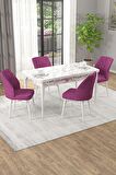 Rovena Arel Beyaz Mermer 80x132 Açılabilir Mdf Yemek Odası Takımı 4 Adet Sandalye