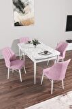 Rovena Arel Beyaz Mermer 80x132 Açılabilir Mdf Yemek Odası Takımı 4 Adet Sandalye