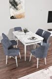 Rovena Arel Beyaz Mermer 80x132 Açılabilir Mdf Yemek Odası Takımı 6 Adet Sandalye