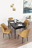 Rovena Arel Siyah Mermer 80x132 Açılabilir Mdf Yemek Odası Takımı 4 Adet Sandalye
