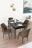 Rovena Arel Siyah Mermer 80x132 Açılabilir Mdf Yemek Odası Takımı 4 Adet Sandalye