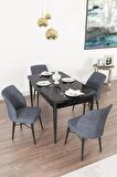 Rovena Arel Siyah Mermer 80x132 Açılabilir Mdf Yemek Odası Takımı 4 Adet Sandalye