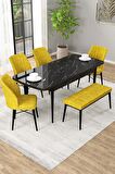 Rovena Arel Siyah Mermer 80x132 Açılabilir Mdf Yemek Odası Takımı 4 Adet Sandalye + 1 Bench