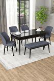 Rovena Arel Siyah Mermer 80x132 Açılabilir Mdf Yemek Odası Takımı 4 Adet Sandalye + 1 Bench