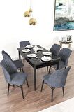 Rovena Arel Siyah Mermer 80x132 Açılabilir Mdf Yemek Odası Takımı 6 Adet Sandalye