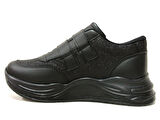 Minimass Siyah Gümüş Kalpli Cırtlı Sneakers Çocuk Ayakkabı