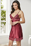 Pierre Cardin Saten Dantelli Gecelik 890 Bordo