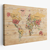 Harita Sepeti Ahşap Görünümlü Dünya Haritası Ayrıntılı ve Dekoratif Kanvas Tablo 1803