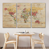 Harita Sepeti Ahşap Görünümlü Dünya Haritası Ayrıntılı ve Dekoratif Kanvas Tablo 1803