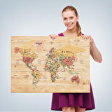 Harita Sepeti Ahşap Görünümlü Dünya Haritası Ayrıntılı ve Dekoratif Kanvas Tablo 1803