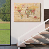 Harita Sepeti Ahşap Görünümlü Dünya Haritası Ayrıntılı ve Dekoratif Kanvas Tablo 1803