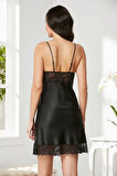 Pierre Cardin Saten Dantelli Gecelik 890 Siyah
