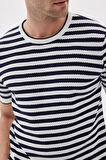 LIMITED Erkek Çizgili Kısa kollu Bisiklet Yaka Rayon Erkek Lacivert Triko Tişört 