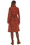 Pazen Bordo Çiçek Desenli Cepli Elbise