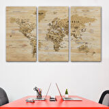 Harita Sepeti Ahşap Görünümlü Dünya Haritası Ayrıntılı ve Dekoratif Kanvas Tablo 1810