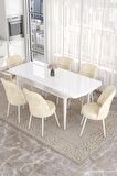Rovena Leona Beyaz 80x132 Açılabilir Mdf Mutfak Masası Takımı 6 Adet Sandalye