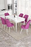 Rovena Leona Beyaz 80x132 Açılabilir Mdf Mutfak Masası Takımı 6 Adet Sandalye