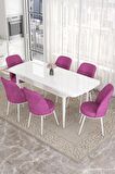 Rovena Leona Beyaz 80x132 Açılabilir Mdf Mutfak Masası Takımı 6 Adet Sandalye