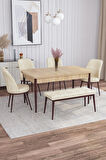 Rovena Leona Meşe 80x132 Açılabilir Mdf Mutfak Masası Takımı 4 Adet Sandalye + 1 Bench