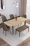 Rovena Leona Meşe 80x132 Açılabilir Mdf Mutfak Masası Takımı 4 Adet Sandalye + 1 Bench