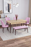 Rovena Leona Meşe 80x132 Açılabilir Mdf Mutfak Masası Takımı 4 Adet Sandalye + 1 Bench