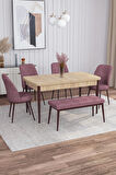 Rovena Leona Meşe 80x132 Açılabilir Mdf Mutfak Masası Takımı 4 Adet Sandalye + 1 Bench