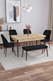 Rovena Leona Meşe 80x132 Açılabilir Mdf Mutfak Masası Takımı 4 Adet Sandalye + 1 Bench