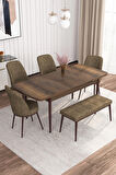 Rovena Leona Barok 80x132 Açılabilir Mdf Mutfak Masası Takımı 4 Adet Sandalye + 1 Bench