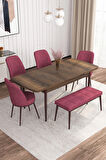 Rovena Leona Barok 80x132 Açılabilir Mdf Mutfak Masası Takımı 4 Adet Sandalye + 1 Bench