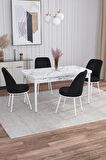 Rovena Leona Beyaz Mermer 80x132 Açılabilir Mdf Mutfak Masası Takımı 4 Adet Sandalye