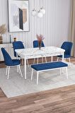 Rovena Leona Beyaz Mermer 80x132 Açılabilir Mdf Mutfak Masası Takımı 4 Adet Sandalye + 1 Bench