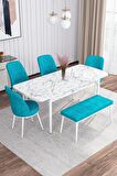 Rovena Leona Beyaz Mermer 80x132 Açılabilir Mdf Mutfak Masası Takımı 4 Adet Sandalye + 1 Bench