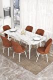 Rovena Leona Beyaz Mermer 80x132 Açılabilir Mdf Mutfak Masası Takımı 6 Adet Sandalye