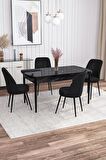 Rovena Leona Siyah Mermer 80x132 Açılabilir Mdf Mutfak Masası Takımı 4 Adet Sandalye