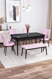 Rovena Leona Siyah Mermer 80x132 Açılabilir Mdf Mutfak Masası Takımı 4 Adet Sandalye + 1 Bench