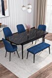 Rovena Leona Siyah Mermer 80x132 Açılabilir Mdf Mutfak Masası Takımı 4 Adet Sandalye + 1 Bench
