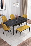 Rovena Leona Siyah Mermer 80x132 Açılabilir Mdf Mutfak Masası Takımı 4 Adet Sandalye + 1 Bench