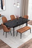 Rovena Leona Siyah Mermer 80x132 Açılabilir Mdf Mutfak Masası Takımı 4 Adet Sandalye + 1 Bench