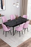 Rovena Leona Siyah Mermer 80x132 Açılabilir Mdf Mutfak Masası Takımı 6 Adet Sandalye