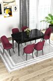 Rovena Leona Siyah Mermer 80x132 Açılabilir Mdf Mutfak Masası Takımı 6 Adet Sandalye