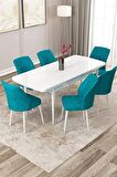 Rovena Zeta Beyaz 80x132 Açılabilir Mdf Mutfak Masası Takımı 6 Adet Sandalye