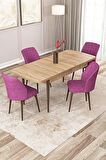 Rovena Zeta Meşe 80x132 Açılabilir Mdf Mutfak Masası Takımı 4 Adet Sandalye