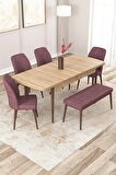 Rovena Zeta Meşe 80x132 Açılabilir Mdf Mutfak Masası Takımı 4 Adet Sandalye + 1 Bench